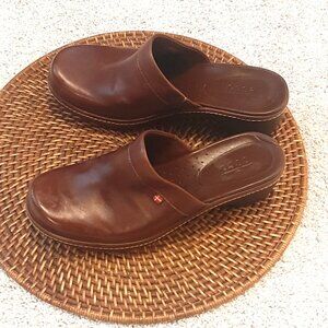 ECCO Brown Leather Clog Mules